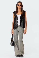 Kara Faux Leather Lace Up Vest