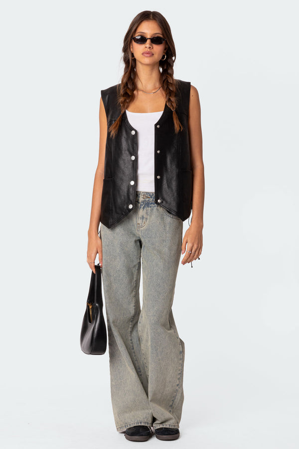 Kara Faux Leather Lace Up Vest