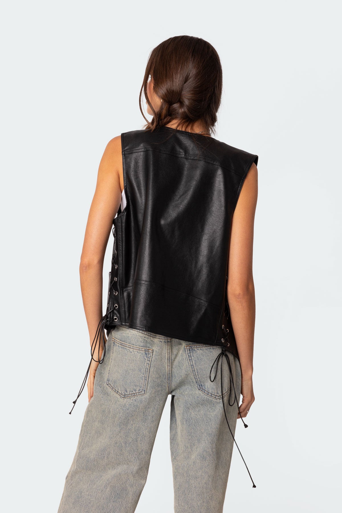 Kara Faux Leather Lace Up Vest