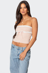 Striped Eyelet Trim Tube Top