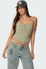 Ribbed Henley Tank Top