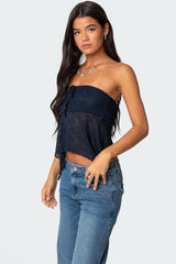 Embroidered Sheer Strapless Top