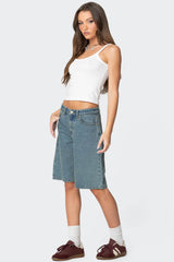 Oversized Low Rise Denim Bermuda Shorts