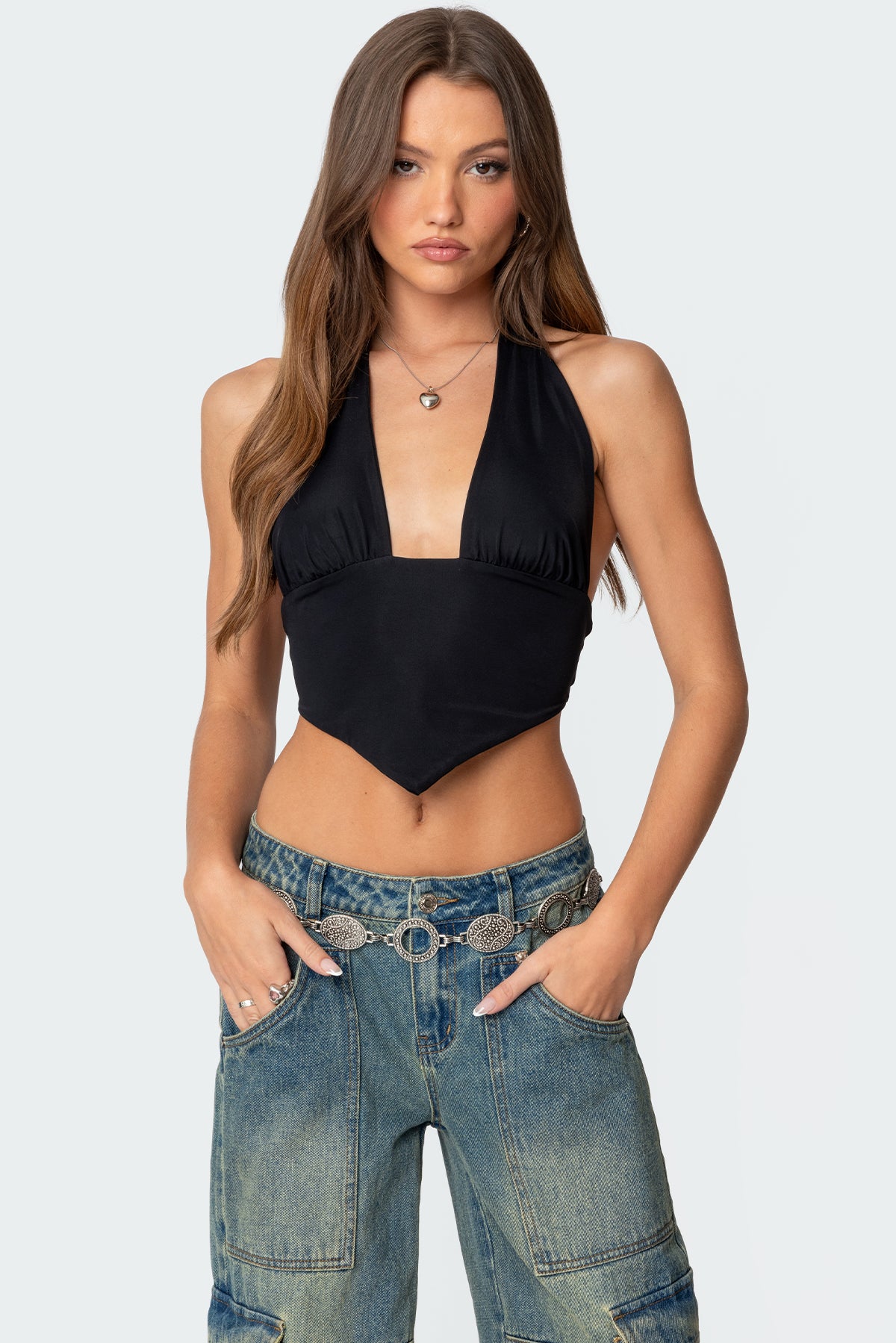 Open Back Triangle Halter Top