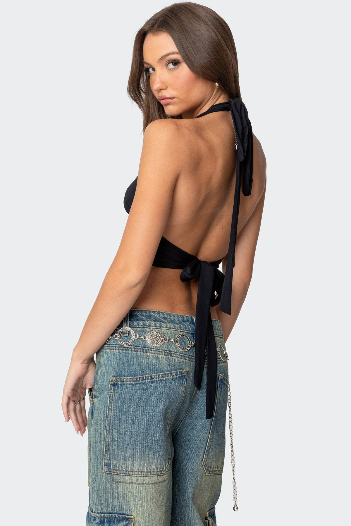 Open Back Triangle Halter Top