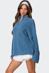 Amour High Neck Oversized Zip Sweater