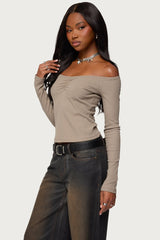 Cambria Ribbed Off Shoulder Top