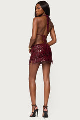 Dalis Fringed Sequin Split Front Top