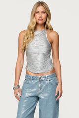 Kalana Crisscross Backless Fringed Top