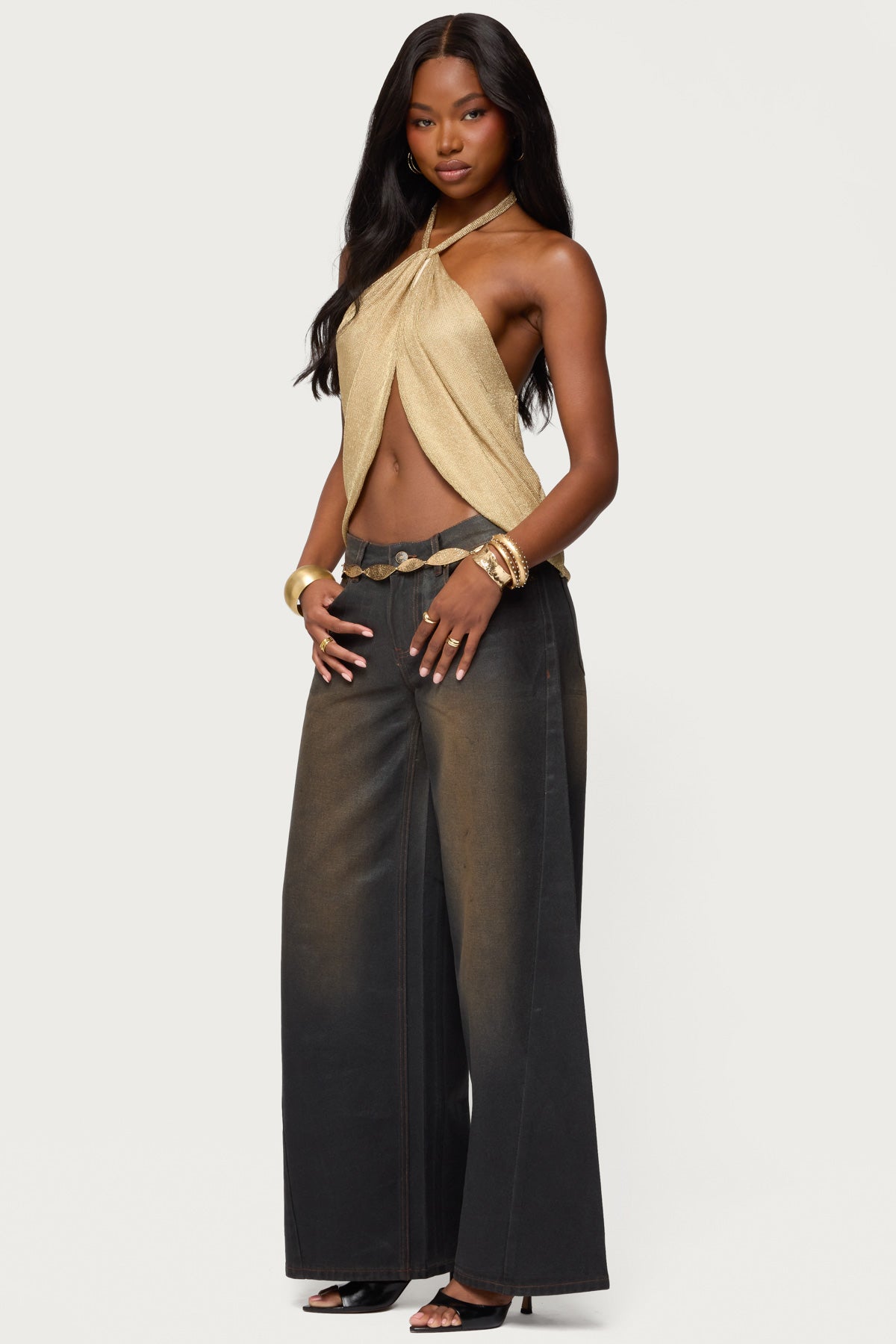 Stasia Sparkly Knit Split Front Top