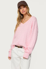 Polly V Neck Cable Knit Sweater