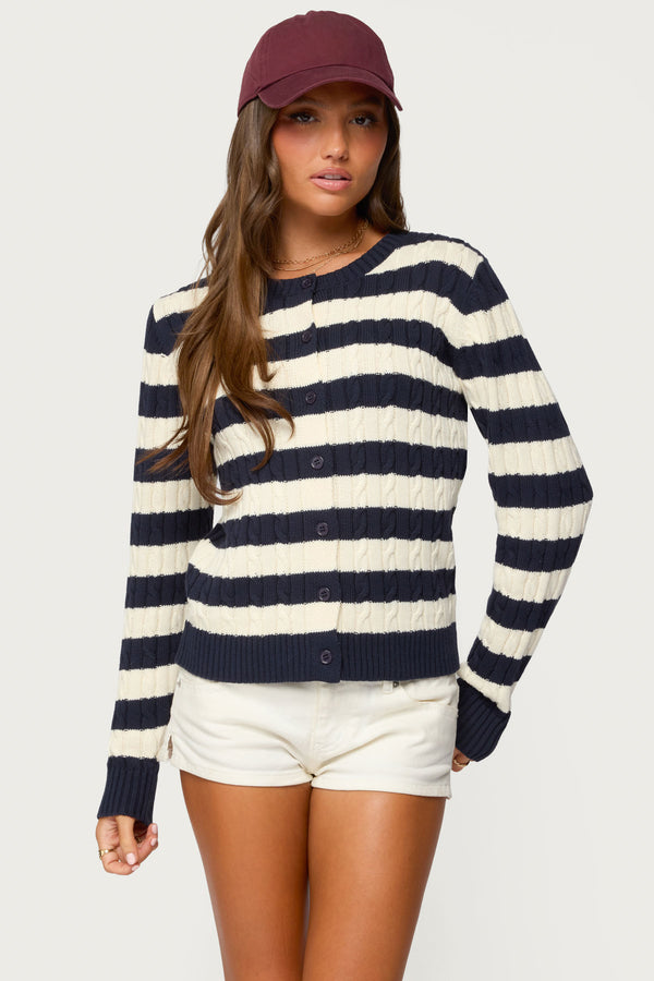 Mildred Striped Cable Knit Cardigan