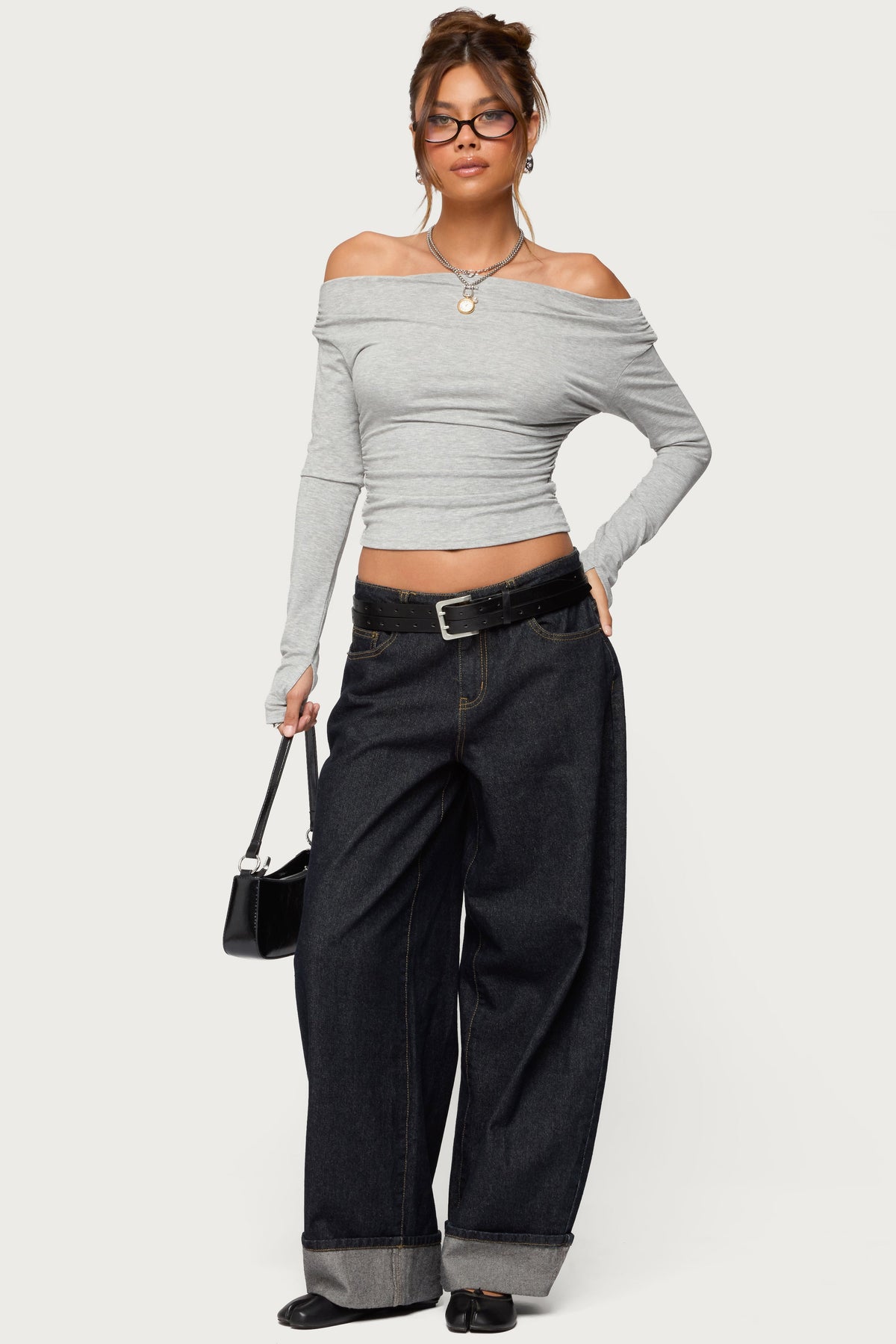 Milane Ruched Off Shoulder Ribbed Top