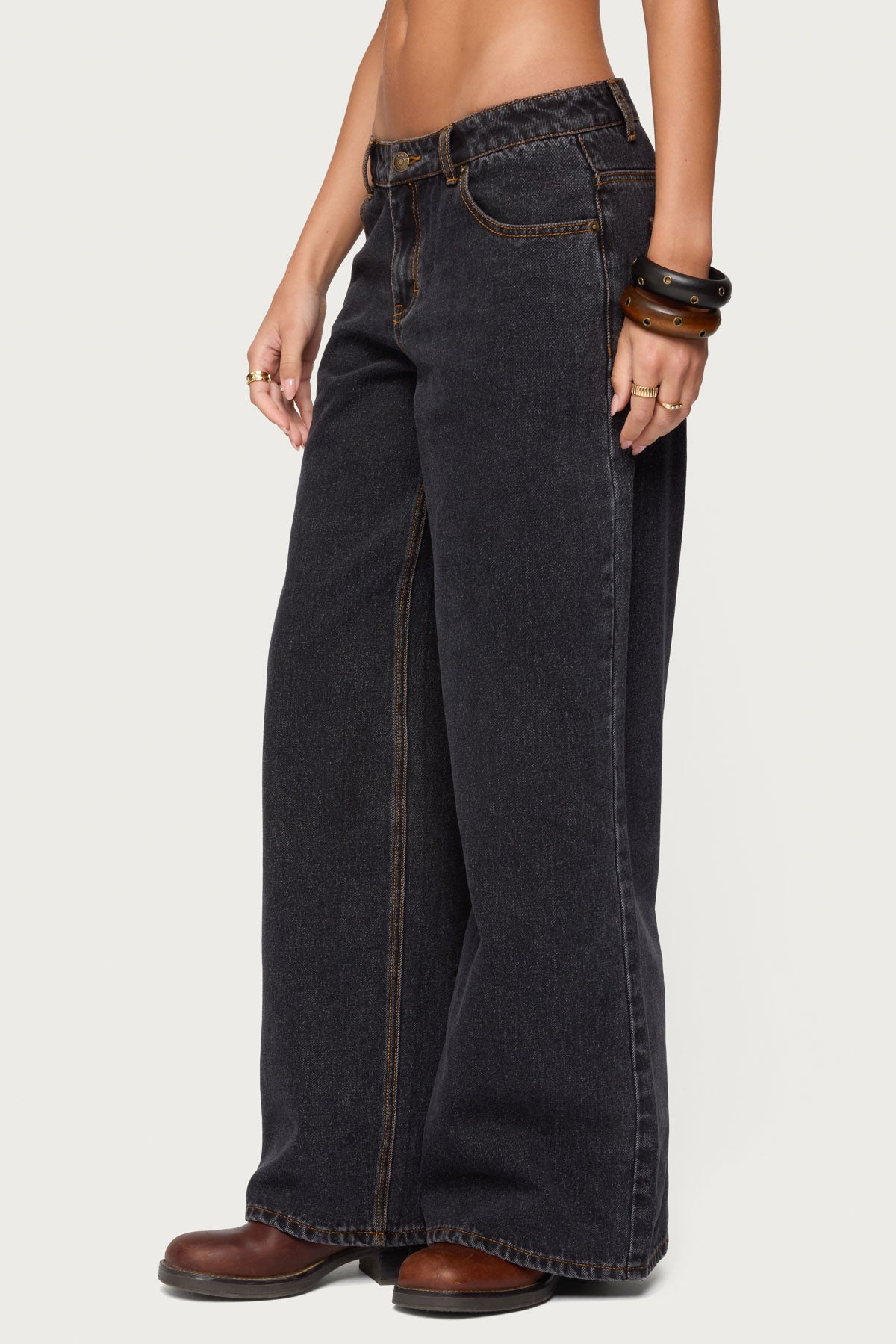 Contrast Stitch Low Rise Baggy Jeans