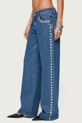 Iridescent Button Low Rise Baggy Jeans
