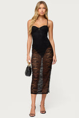 Sheer Lace Built In Bodysuit Midi Dress