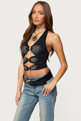 Lettie Rhinestone Cut Out Halter Top