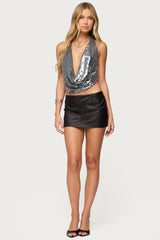 Sequin Backless Halter Neck Top