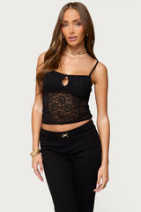 Janice Sheer Lace Keyhole Tank Top