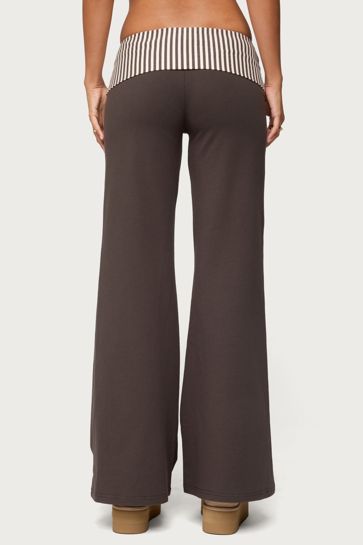 Meshey Striped Fold Over Trousers
