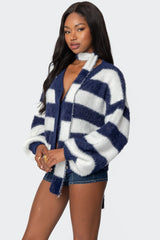 Striped Two Piece Knit Scarf Cardigan