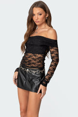 Elysia Fold Over Sheer Lace Top