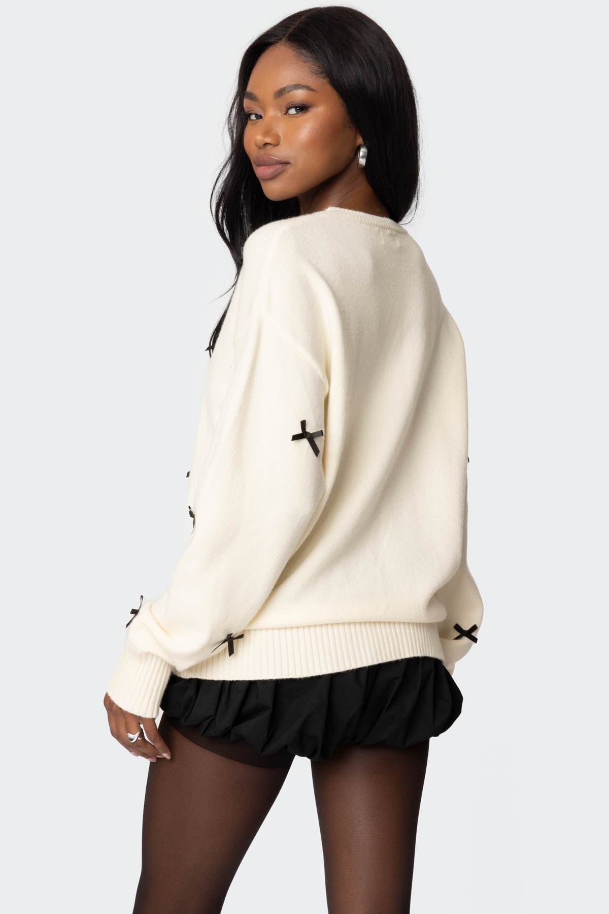 Satin Effect Bow Oversized Sweater