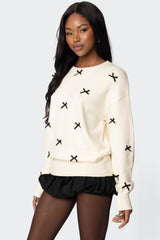 Satin Effect Bow Oversized Sweater