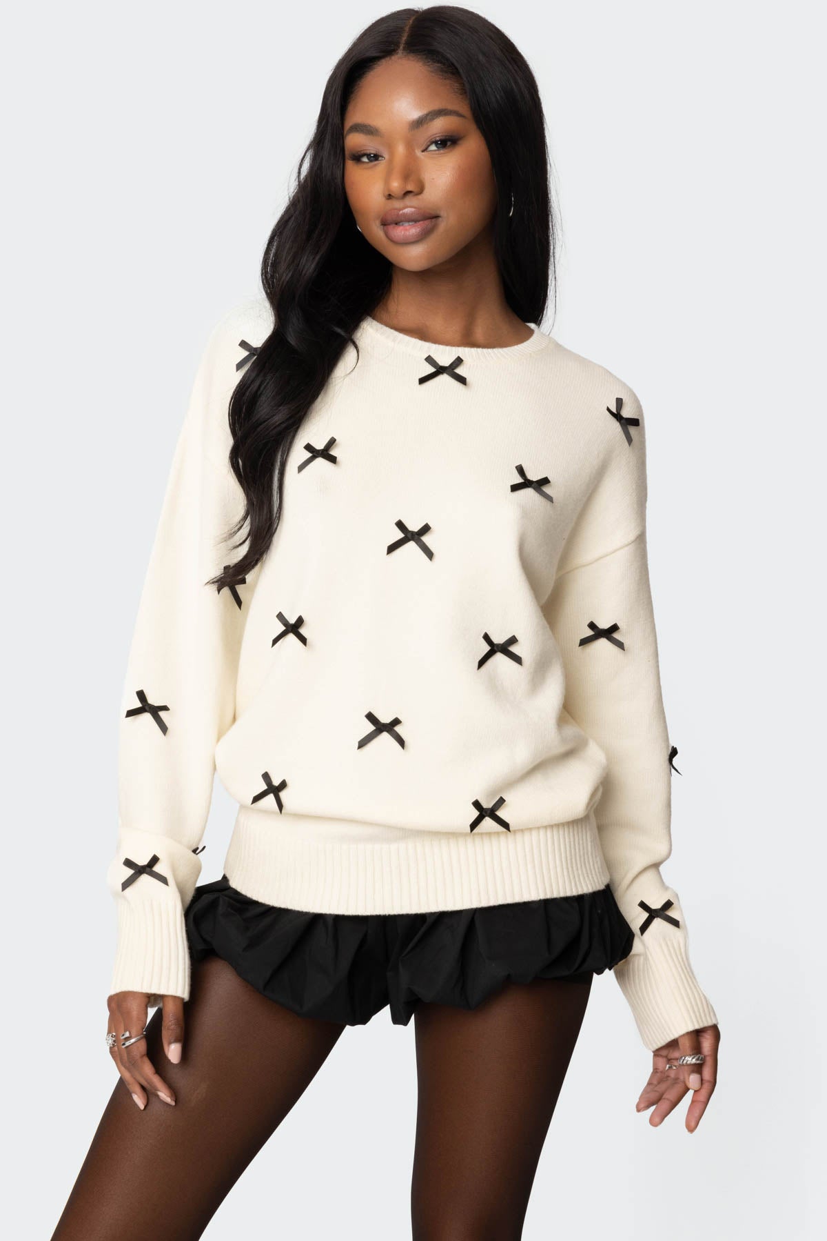 Satin Effect Bow Oversized Sweater