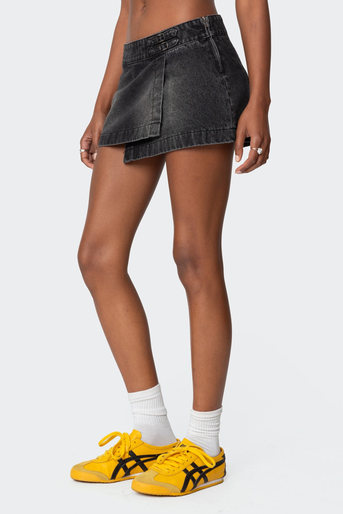 Asymmetric Denim Wrap Skort