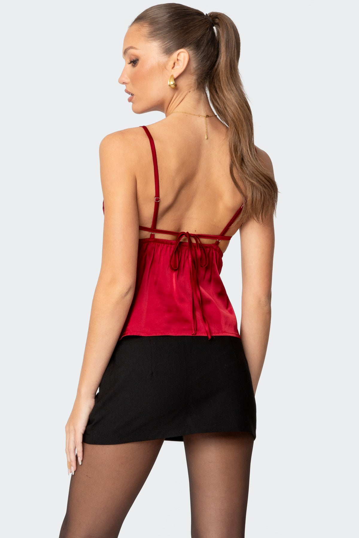 Blanca Satin Effect Lace Trim Tank Top