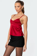 Blanca Satin Effect Lace Trim Tank Top