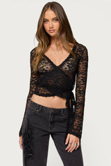 Medora Sheer Lace Wrap Top