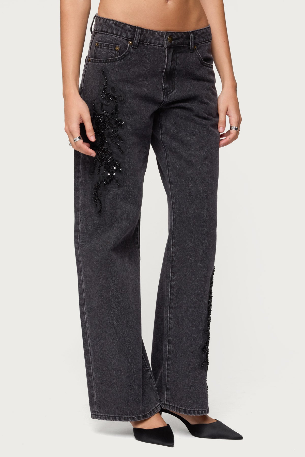 Rossa Beaded Low Rise Baggy Jeans
