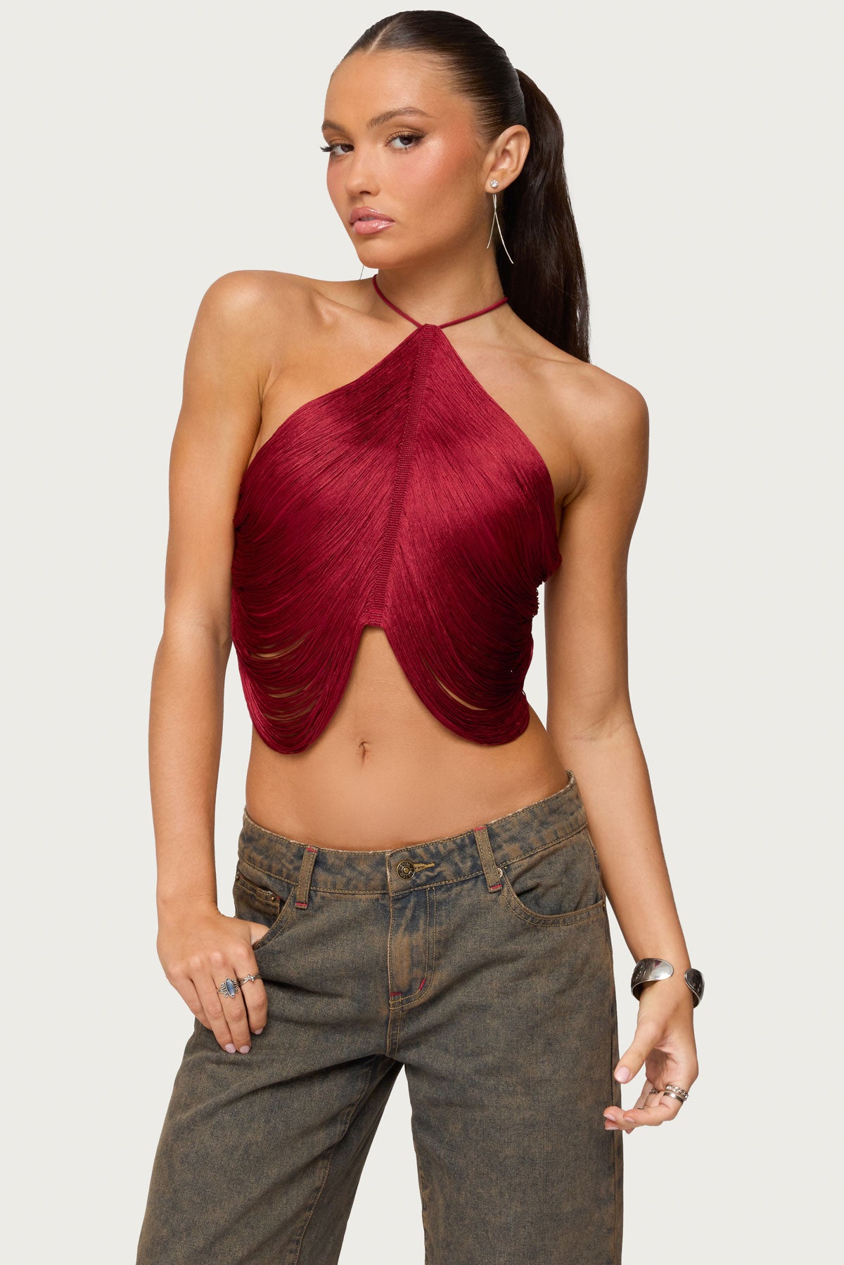 Hara Fringed Crisscross Backless Top