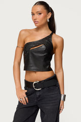 Asymmetric Cutout Faux Leather Top