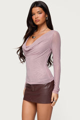 Marena Rhinestone Cowl Neck Top