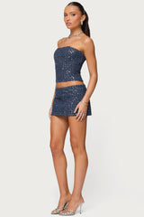 Sora Sequin Denim Mini Skort