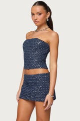 Sora Sequin Distressed Denim Corset