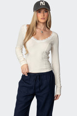 Mel Lace Trim V Neck Top