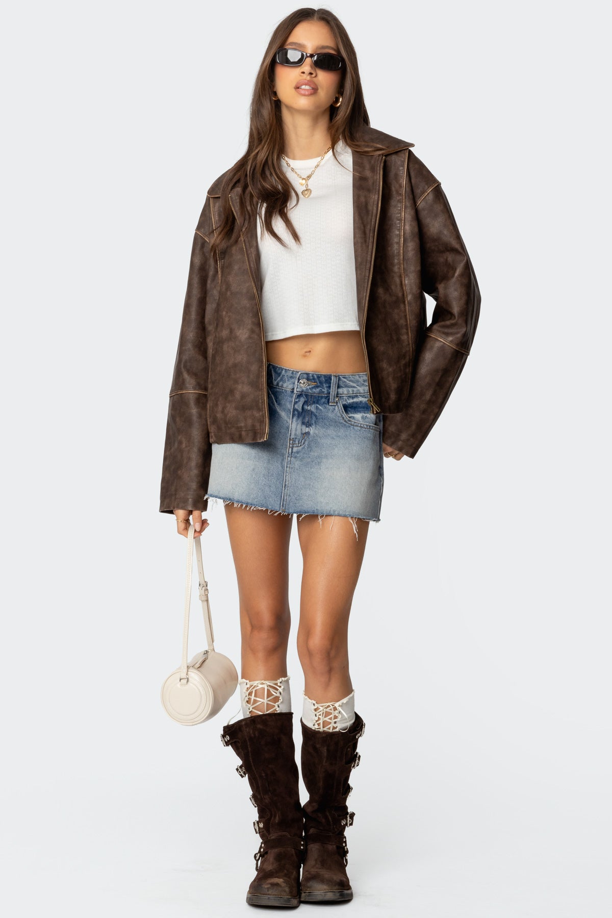 Oversized Washed Faux Leather Jacket