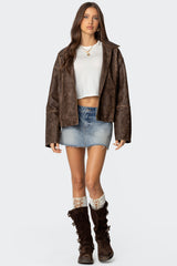 Oversized Washed Faux Leather Jacket