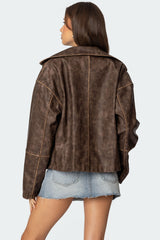 Oversized Washed Faux Leather Jacket