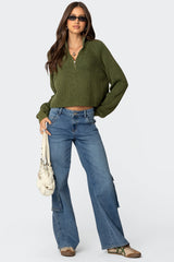 Cropped Rib Knit Half Zip Sweater