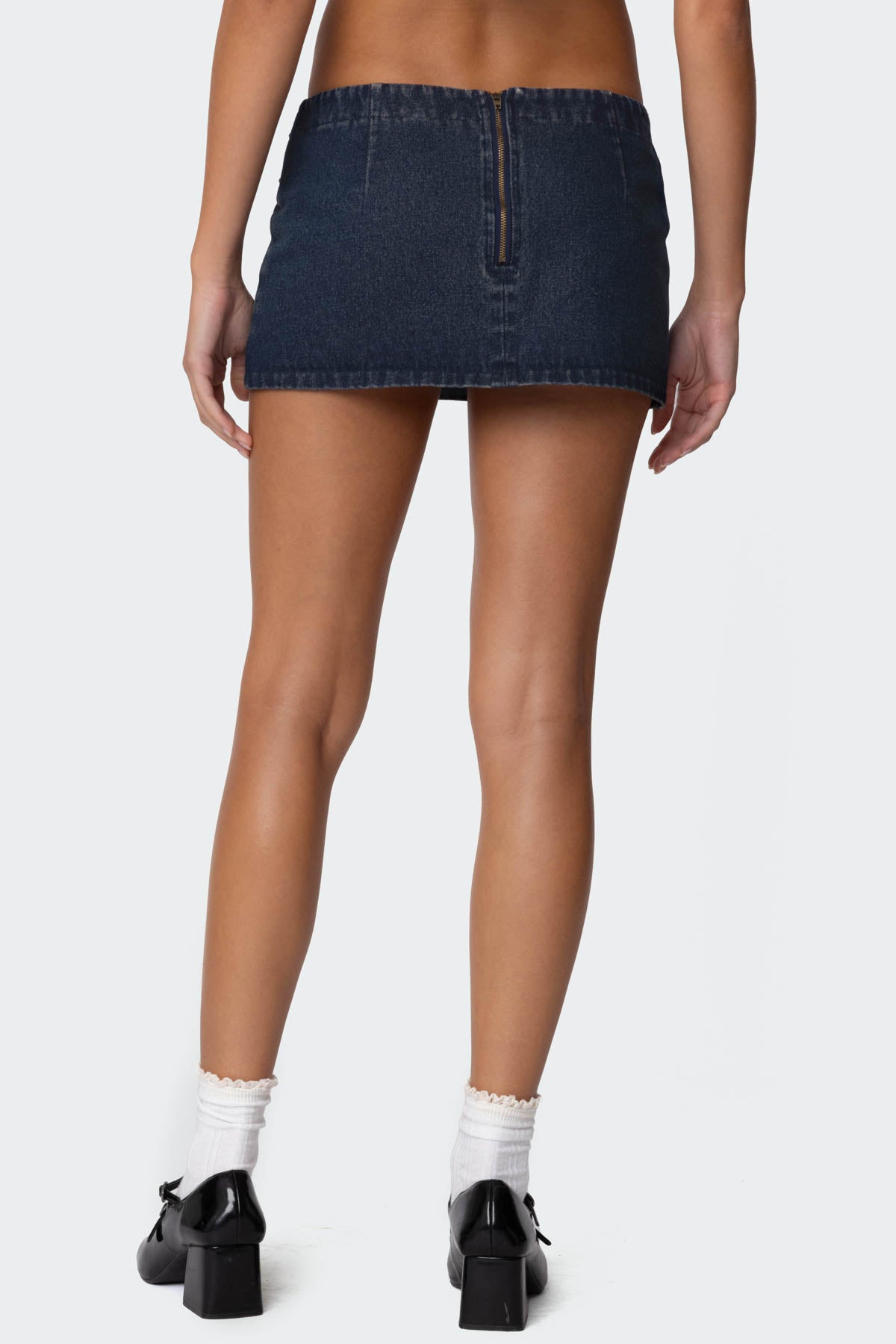 Sky Double Buckle Denim Mini Skort