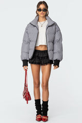 Oversized Gingham Puffer