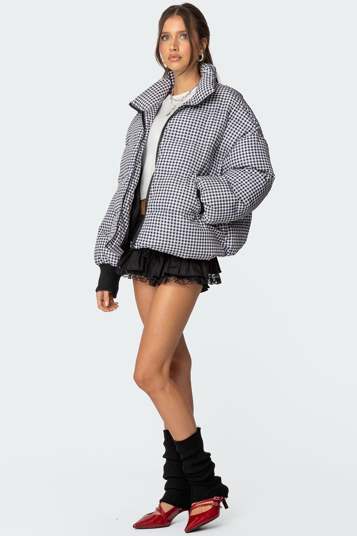 Oversized Gingham Puffer