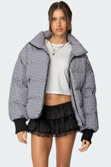 Oversized Gingham Puffer