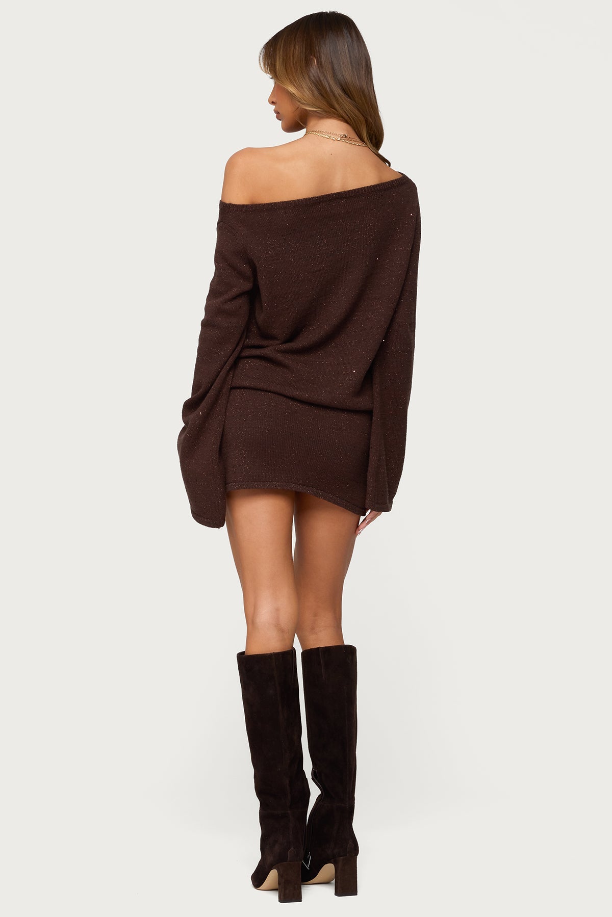 Off Shoulder Sequin Knit Mini Dress