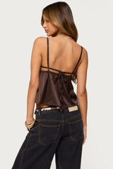 Blanca Satin Effect Lace Trim Tank Top